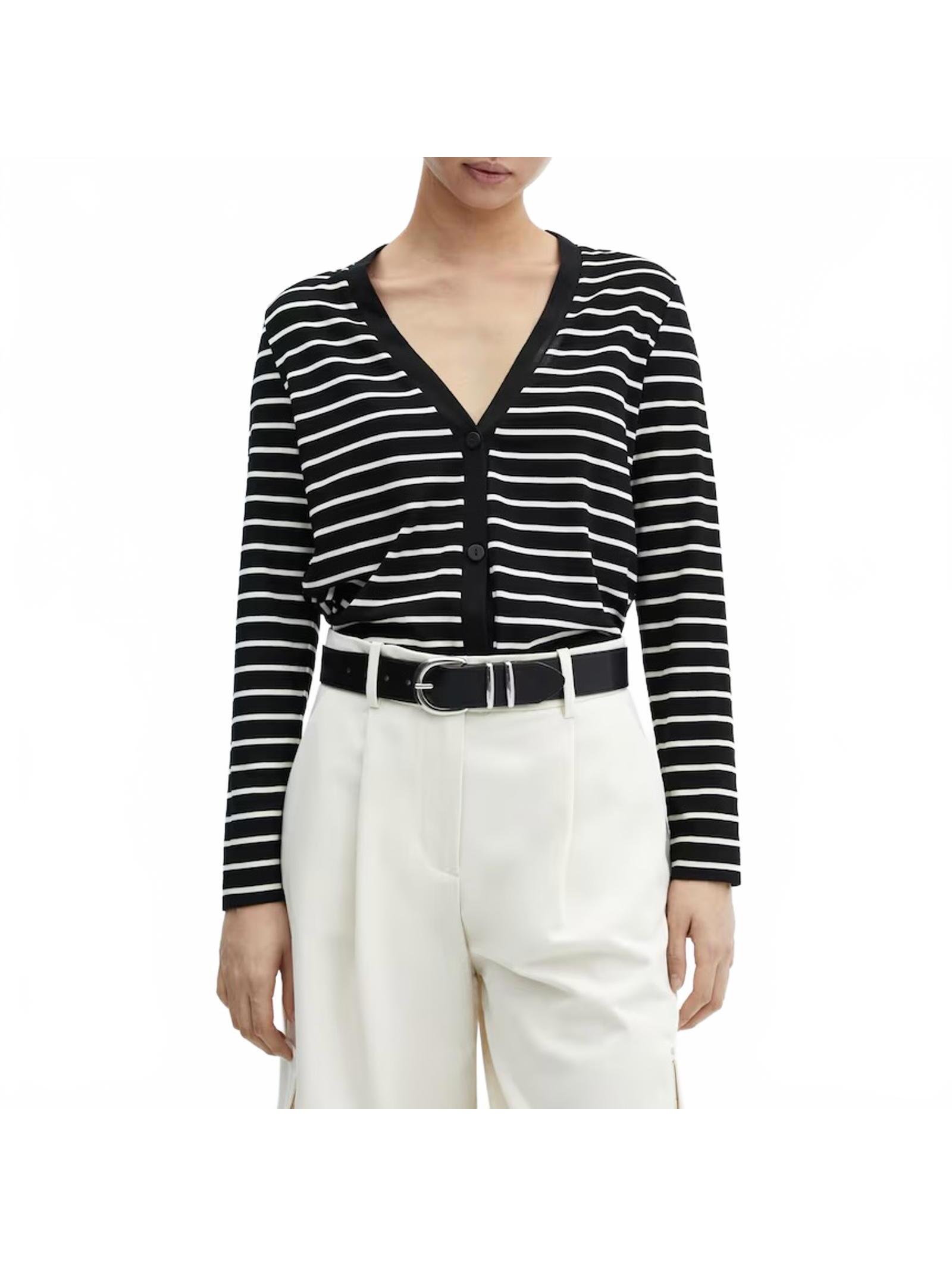 Mango Rib-Knit Striped Cardigan Nwt Black Stripe Size 4 (Eur S)